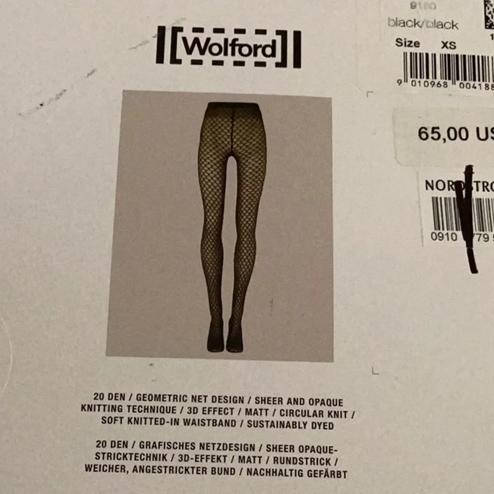 WOLFORD VELVET NET ILLUSION TIGHTS, Geometric 3D pattern, Black, XS, NWT